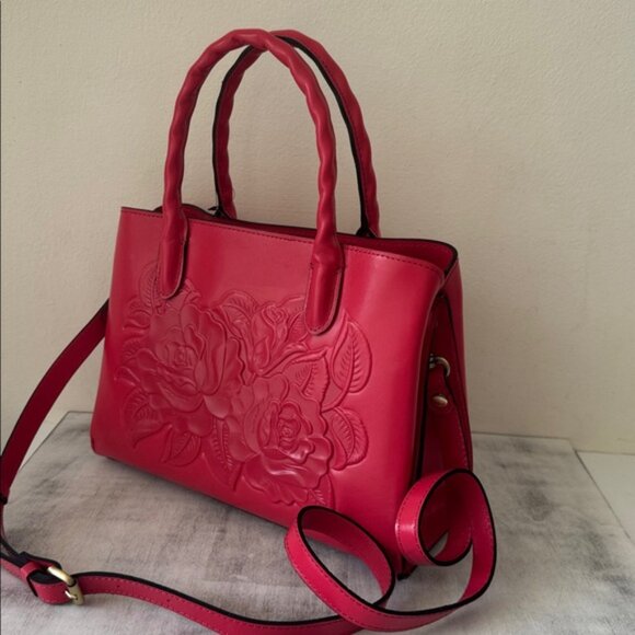 Patricia Nash Genovese Leather Top Handle Crossbody Rose Tooled Passion Handbag - Picture 6 of 13